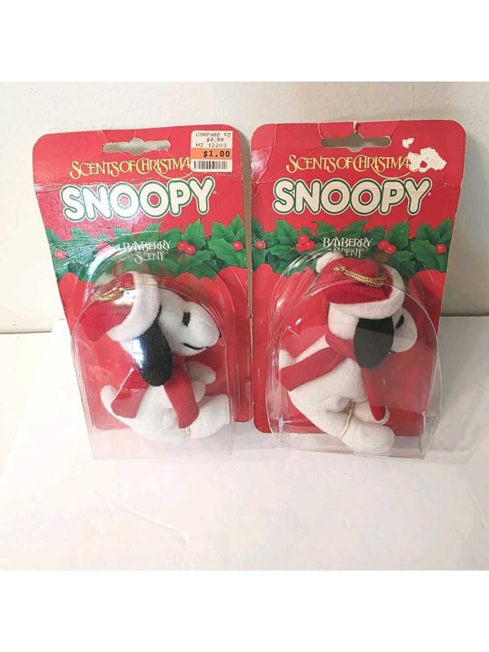 2 Vtg Air Fresheners Peanuts Scents of Christmas Mini Snoopy Hang Plush USA Made